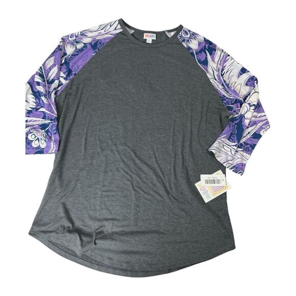 LuLaRoe Gray‎ Purple Raglan Sleeve Randy Top sz 2XL NEW - Picture 1 of 3
